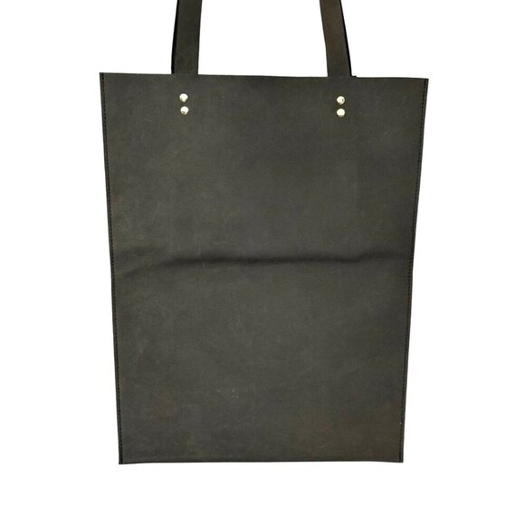 KIKO Leather Shopper Tote Bag Gray / Cocoa Minimalist Modern Purse 12x15 Travel - Picture 4 of 9